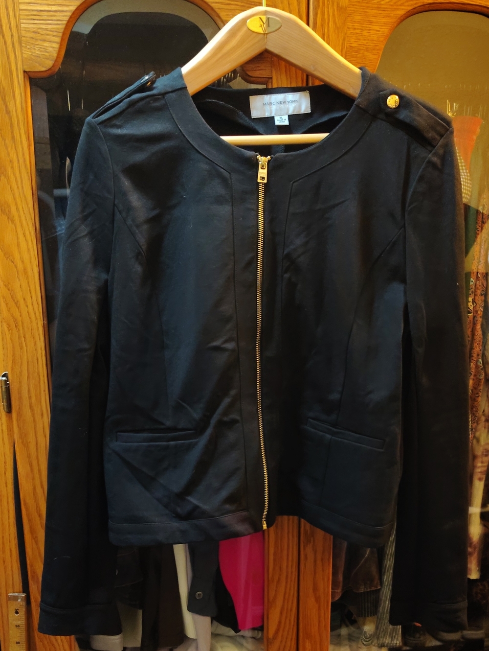 Marc New York Black Zip-Front Women's Jacket with Gold Hardware